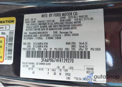 2015 Ford Fusion S из США, поврежденный, VIN 3FA6P0G74FR129270